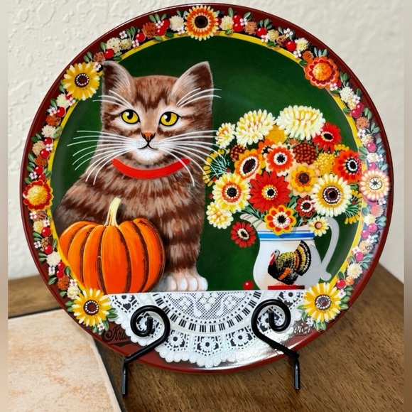 PUMPKIN CAT by THADDEUS KRUMEICH. COLLECTORS PLATE. UNCLE TADS HOLIDAY CATS - Picture 3 of 9